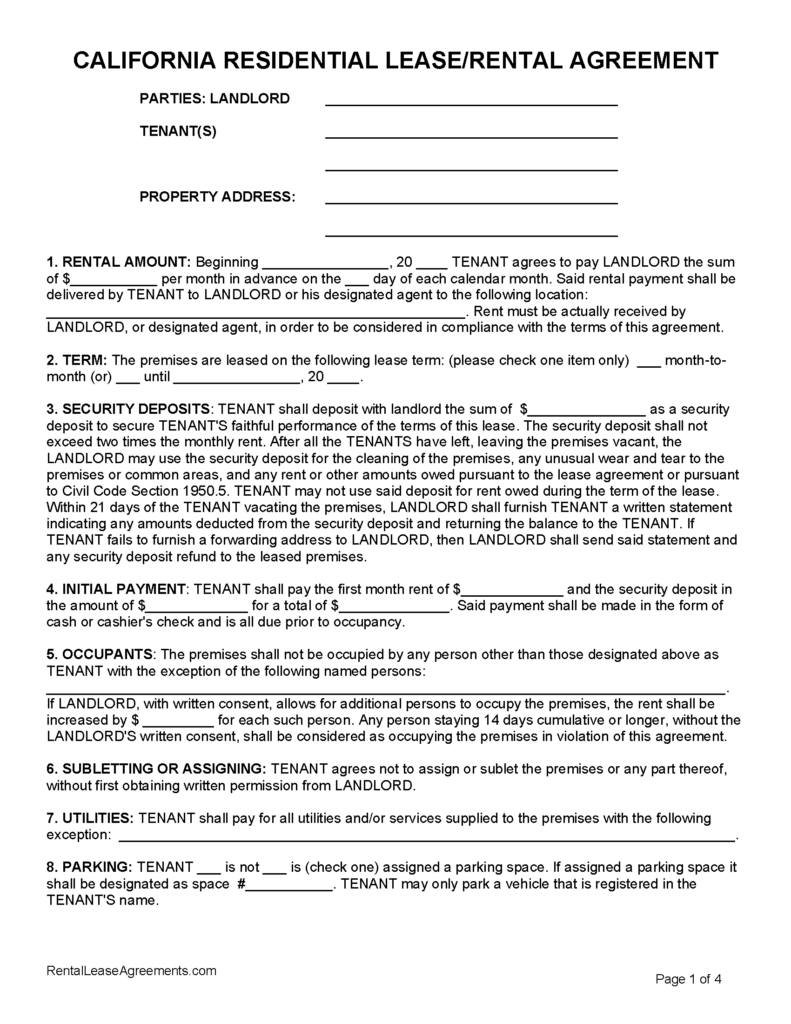 Car Residential Lease Agreement Printable Form Templates And Letter