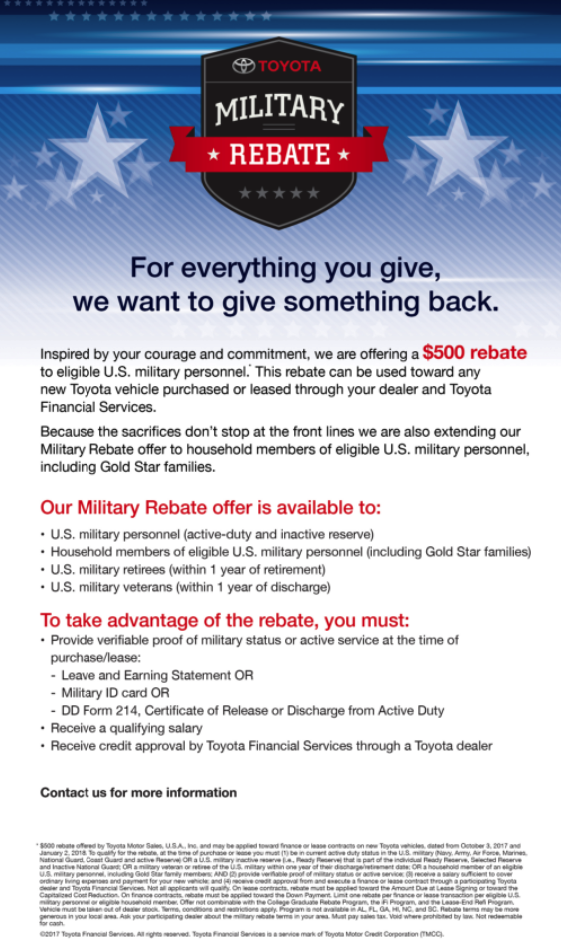 Toyota Military Rebate Printable Rebate Form