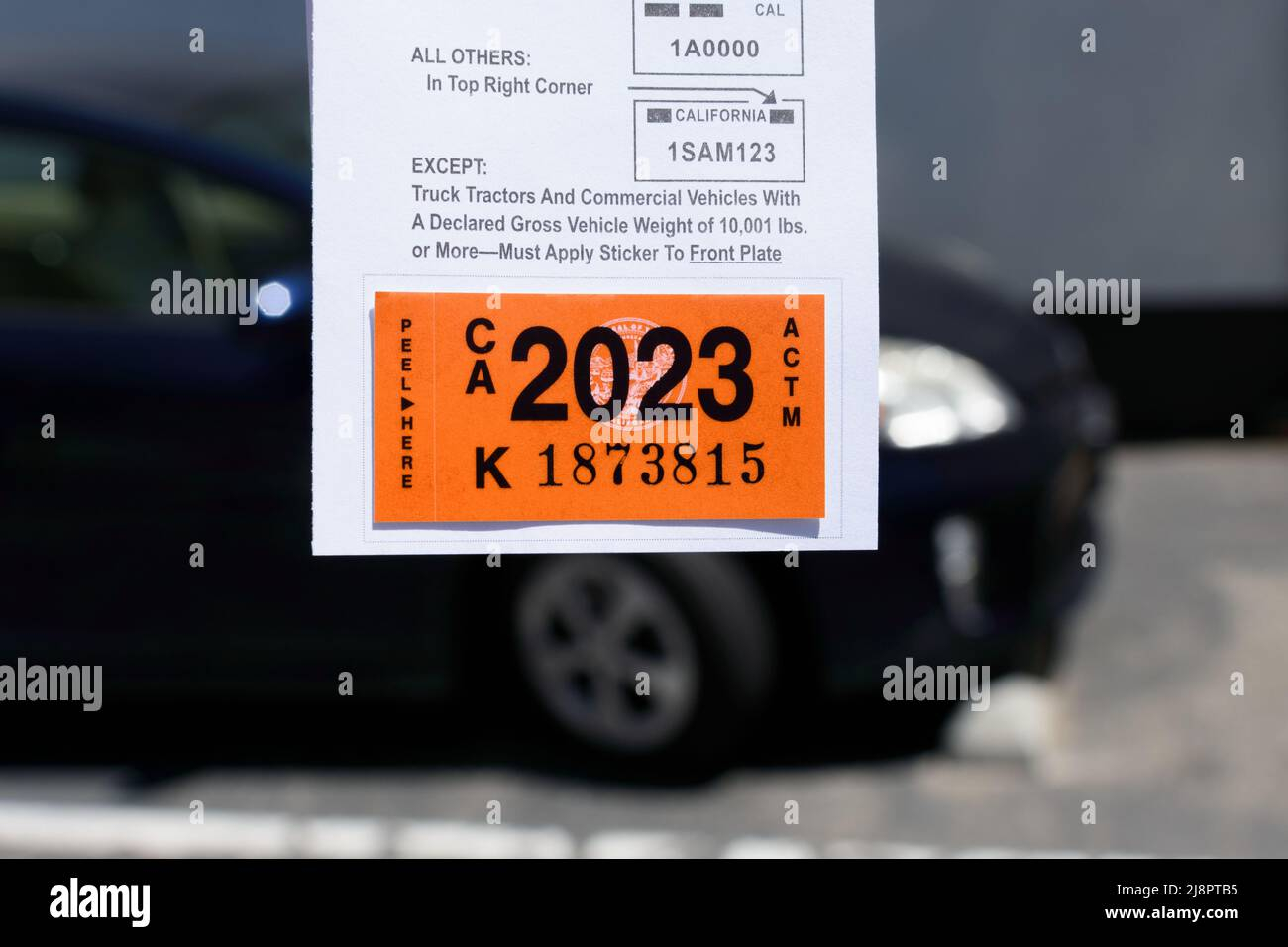 DMV California Registration Tag 2023 Sticker Attached To Renewal 