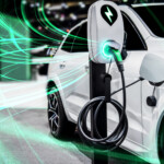 EV charging station for electric car in concept of green energy and eco